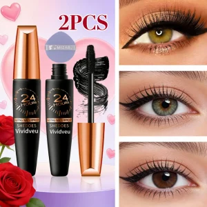 2PCS Waterproof Fiber Mascara + puff